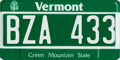 VT license plate BZA433