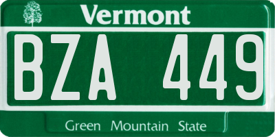 VT license plate BZA449