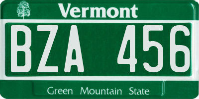 VT license plate BZA456