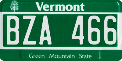 VT license plate BZA466