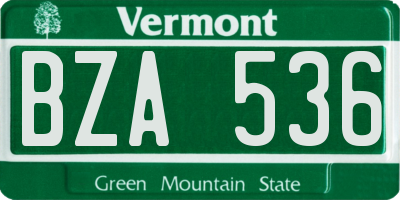VT license plate BZA536