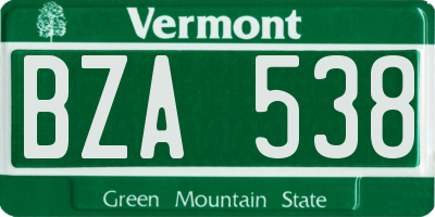 VT license plate BZA538