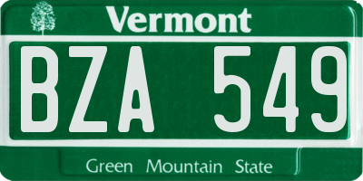 VT license plate BZA549