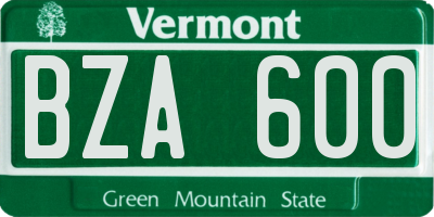 VT license plate BZA600