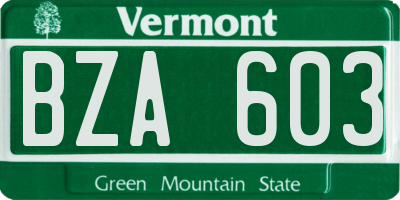 VT license plate BZA603