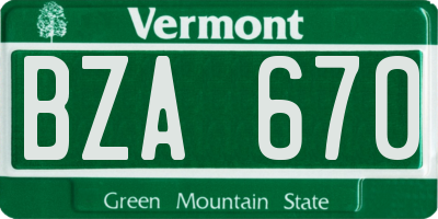 VT license plate BZA670