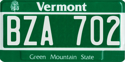 VT license plate BZA702