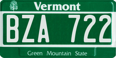 VT license plate BZA722