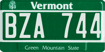 VT license plate BZA744