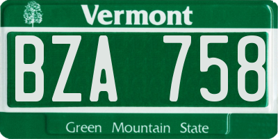 VT license plate BZA758