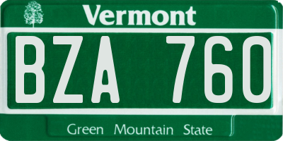 VT license plate BZA760