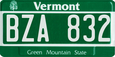 VT license plate BZA832