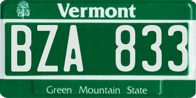 VT license plate BZA833