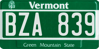 VT license plate BZA839