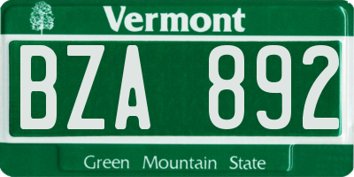 VT license plate BZA892