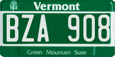 VT license plate BZA908