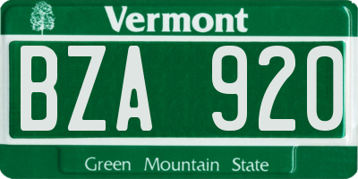 VT license plate BZA920