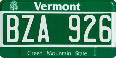 VT license plate BZA926