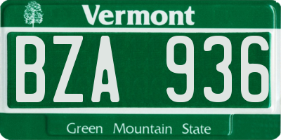VT license plate BZA936