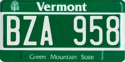 VT license plate BZA958