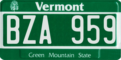 VT license plate BZA959