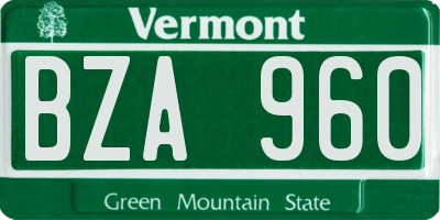 VT license plate BZA960