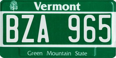 VT license plate BZA965