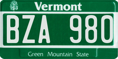 VT license plate BZA980