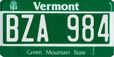VT license plate BZA984