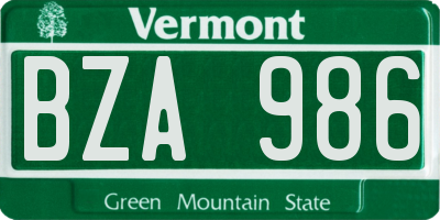 VT license plate BZA986