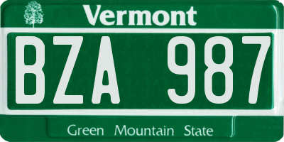 VT license plate BZA987