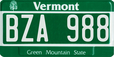 VT license plate BZA988