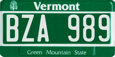 VT license plate BZA989