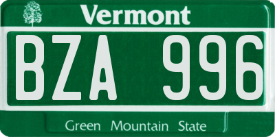 VT license plate BZA996