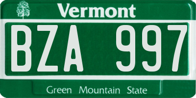 VT license plate BZA997