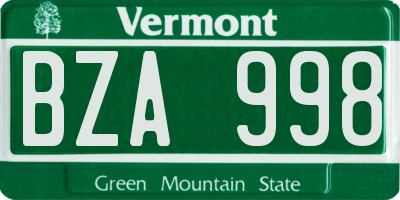 VT license plate BZA998