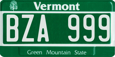 VT license plate BZA999