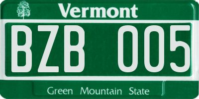 VT license plate BZB005