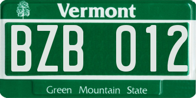 VT license plate BZB012