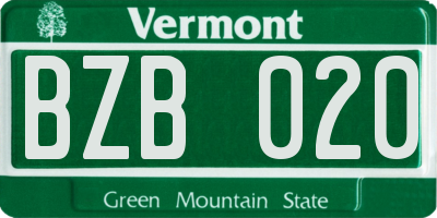 VT license plate BZB020