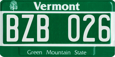 VT license plate BZB026