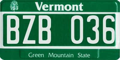VT license plate BZB036