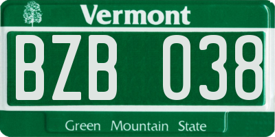 VT license plate BZB038