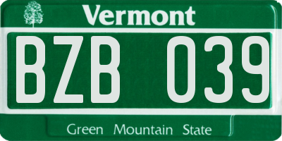 VT license plate BZB039