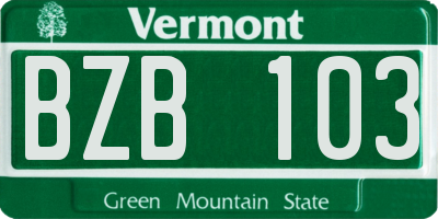 VT license plate BZB103