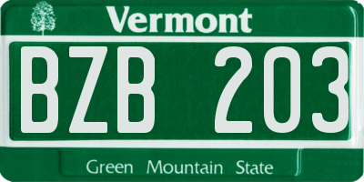 VT license plate BZB203
