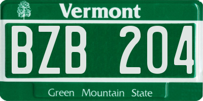 VT license plate BZB204