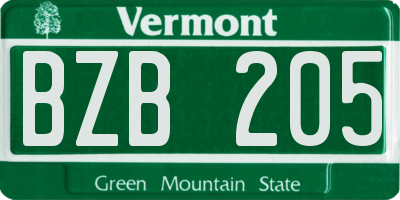 VT license plate BZB205