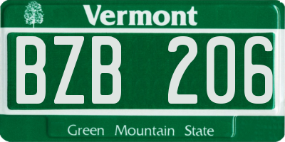 VT license plate BZB206