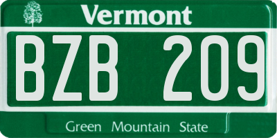 VT license plate BZB209